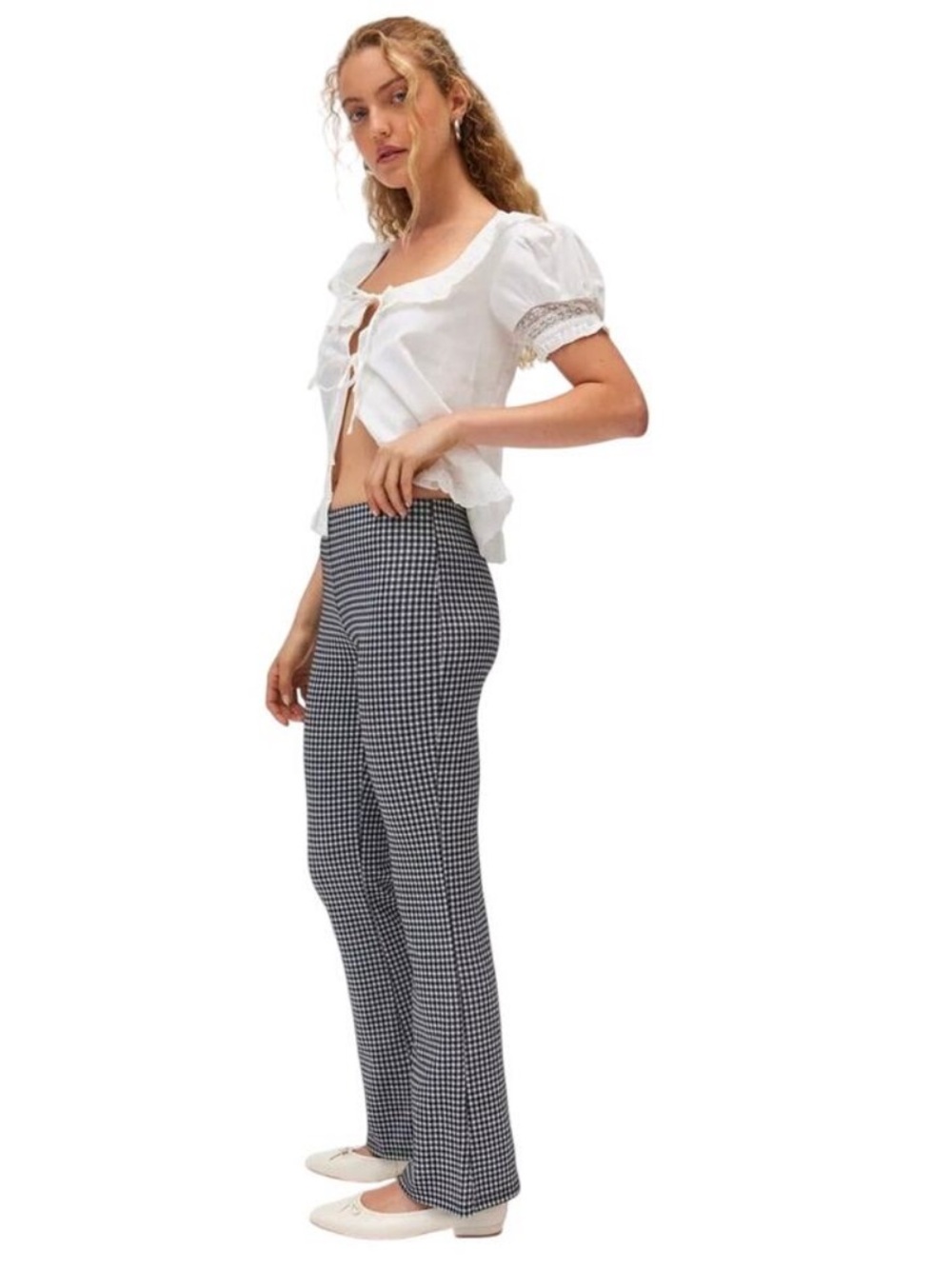 Silence + Noise urban outfitters black white jacquard print flare pull on pants